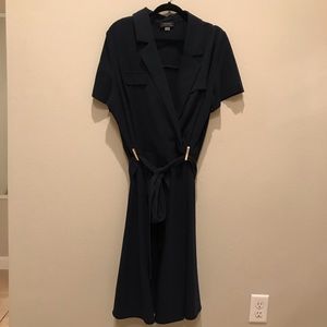 Tahari baby blue shirt sleeve a line skater dress